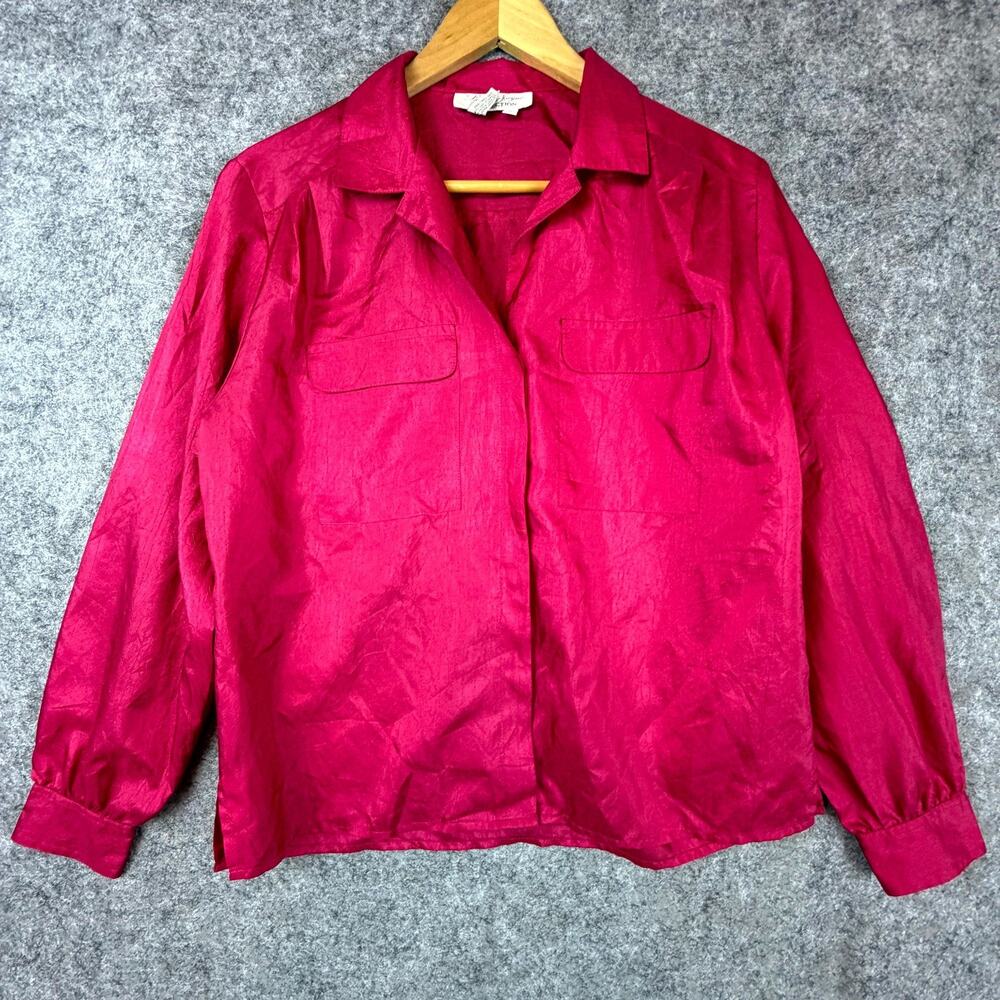 Vintage Laura & Jayne Collection Blouse Womens 12 Red Holiday Satin Office Siren